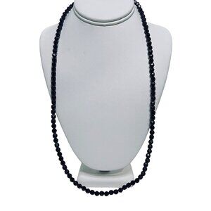 Vintage Faceted Black Beaded 29" Necklace With Barrel Clasp Closure (5883)
